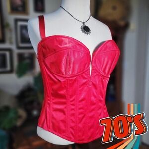Red Trashy Lingerie Corset Bustier Vintage‎ 70s Womens Boned Sweetheart Strap XS